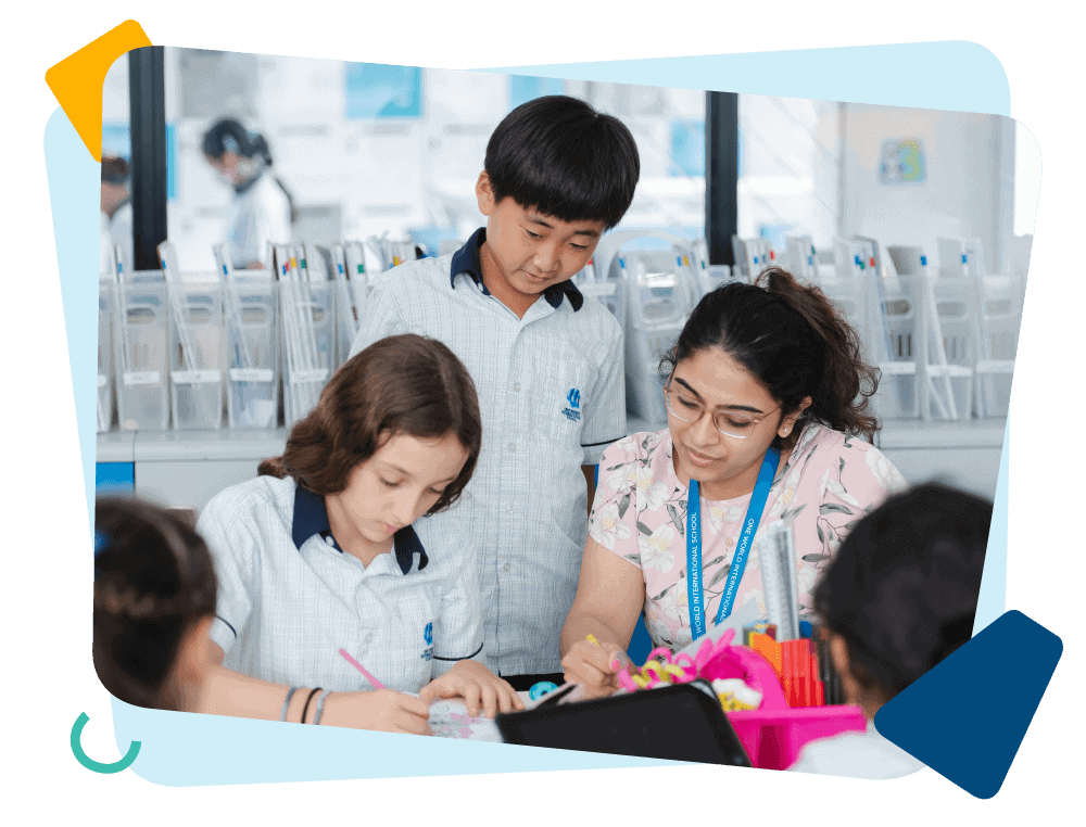 Primary school students are working together at OWIS